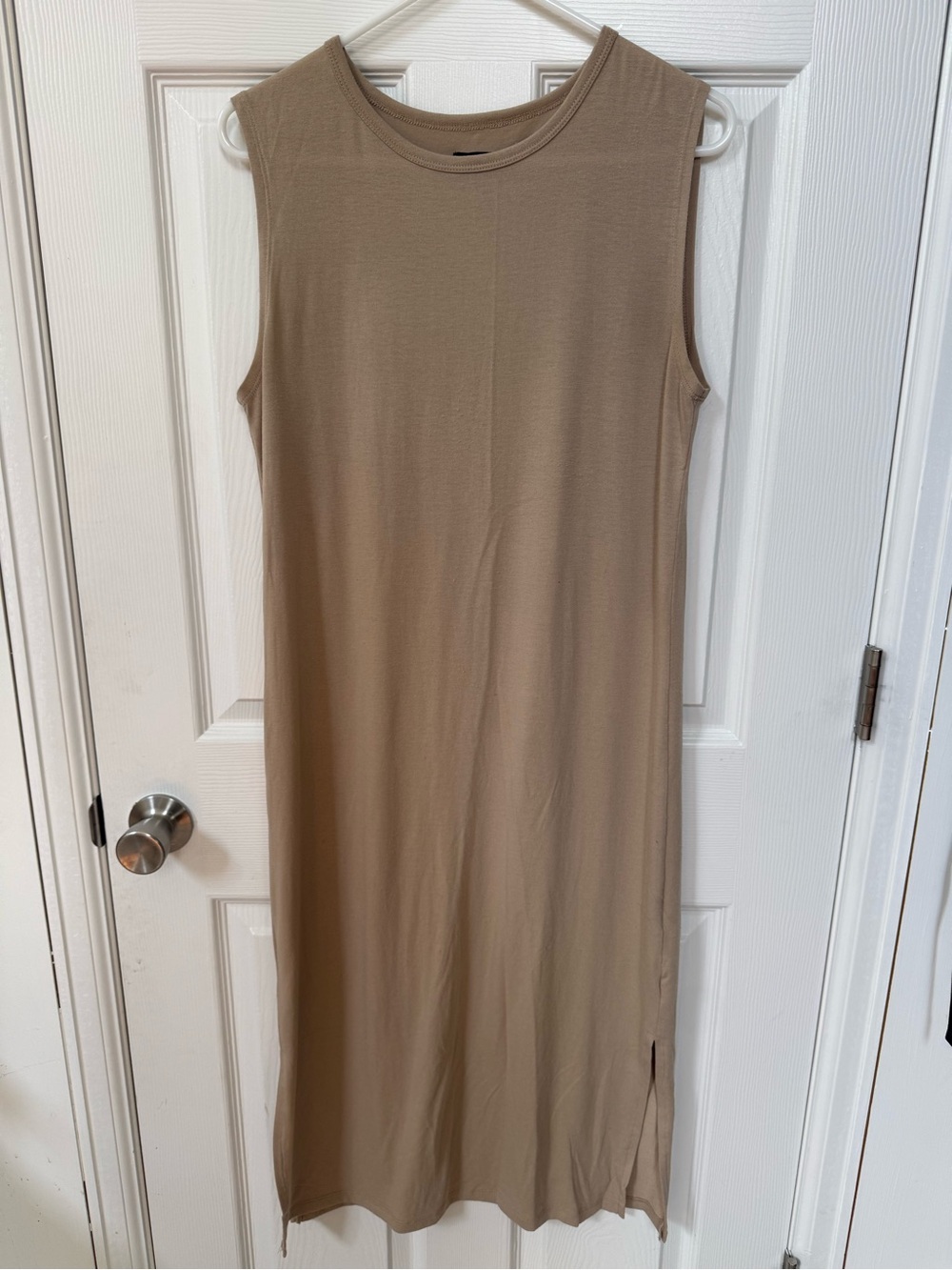 Sleeveless Midi Shift Dress in Beige